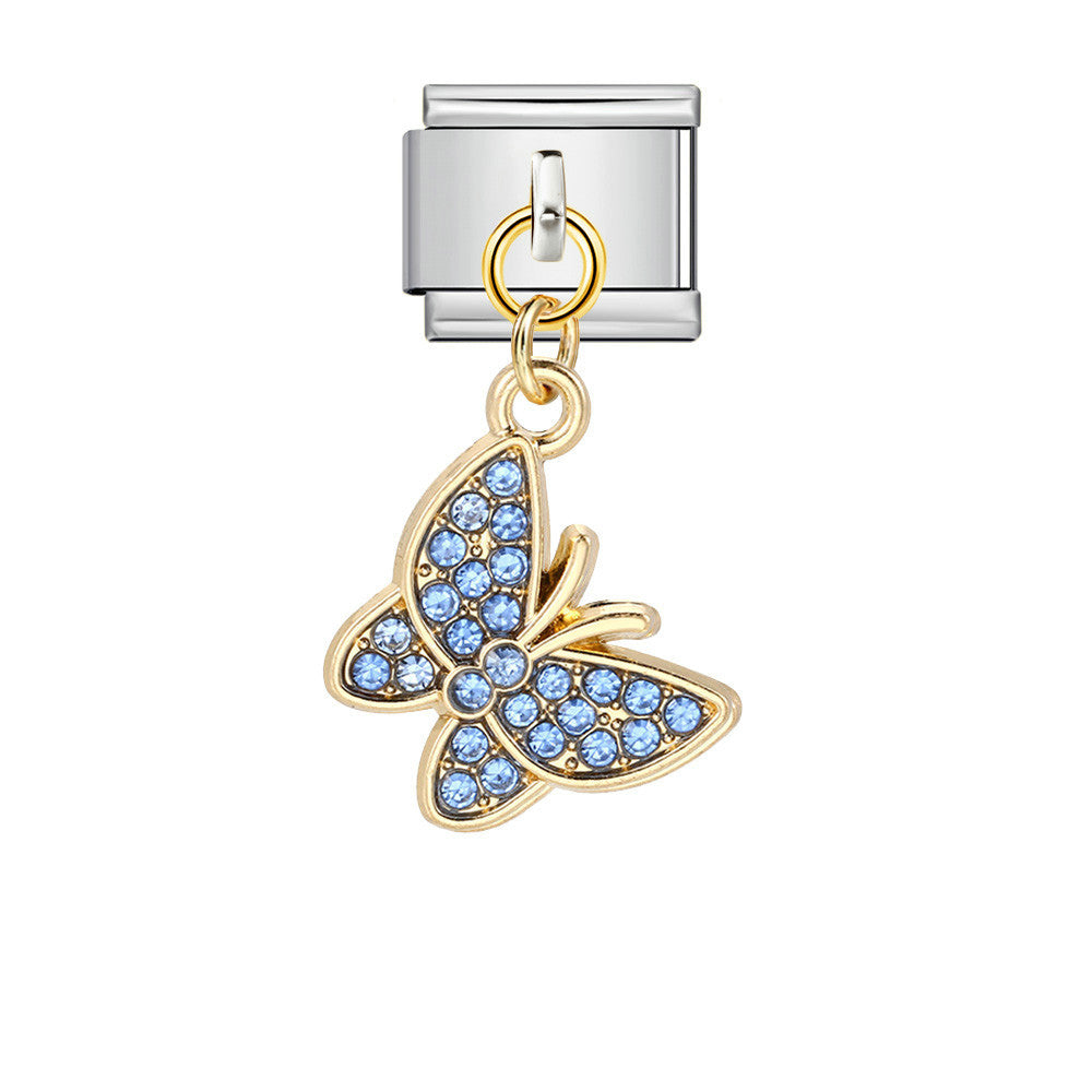 Wholesale 5pcs Italian Charm Bracelet 9mm DIY Splicing Diamond Butterfly Pendant Stainless Steel Composable Bracelet