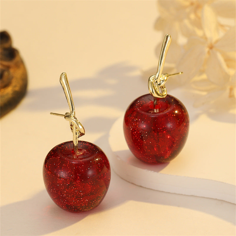 Wholesale Red resin smudged cherry earrings