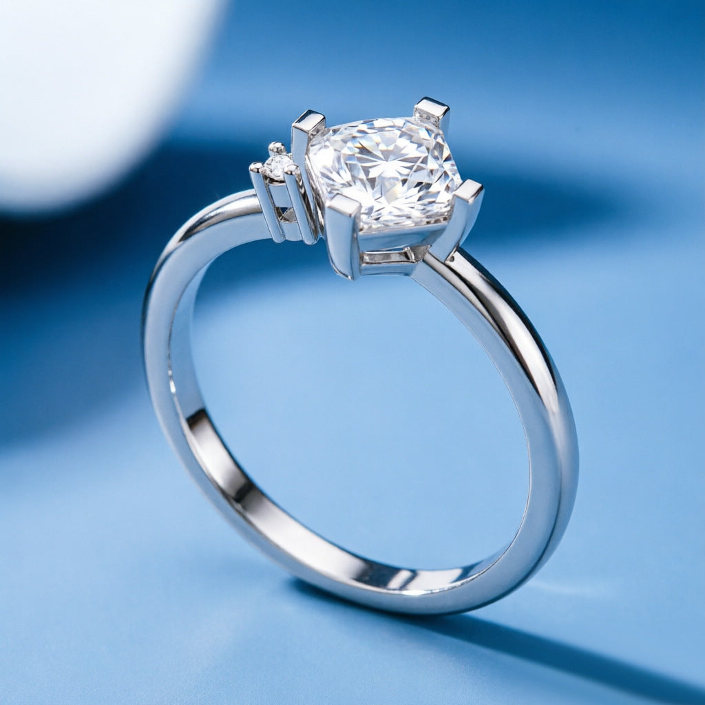 Wholesale S925 Silver 5A Zircon Square Ring Women S Simple Four Prong Design White Gold Tone Jewelry Accessory For Gift Or Boutique Resale