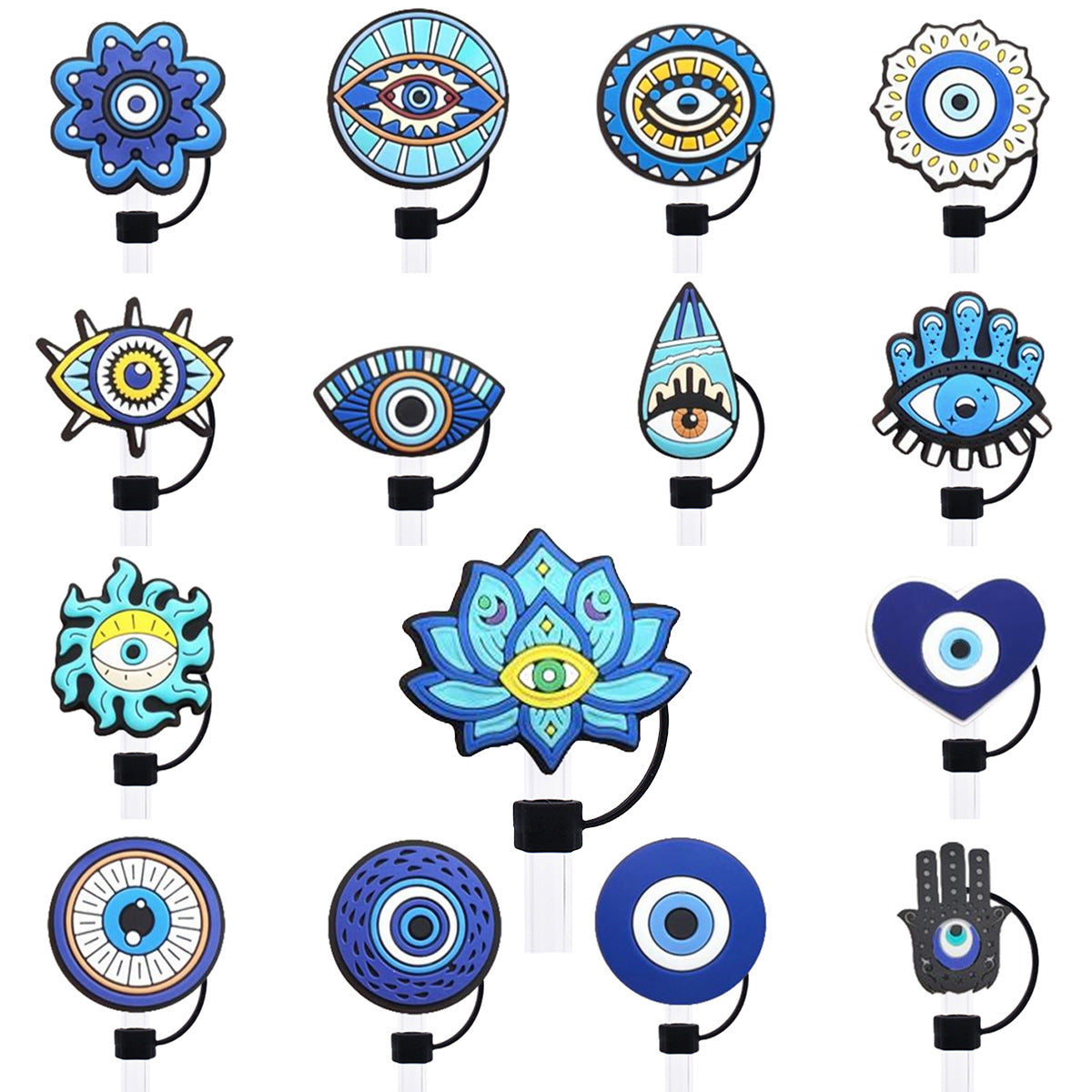 Wholesale 50pcs 10mm Straw Cover Devil Eye Silicone Straw Caps for Cup Decoration Straw Tube Cap ACC-SCR-SSL001