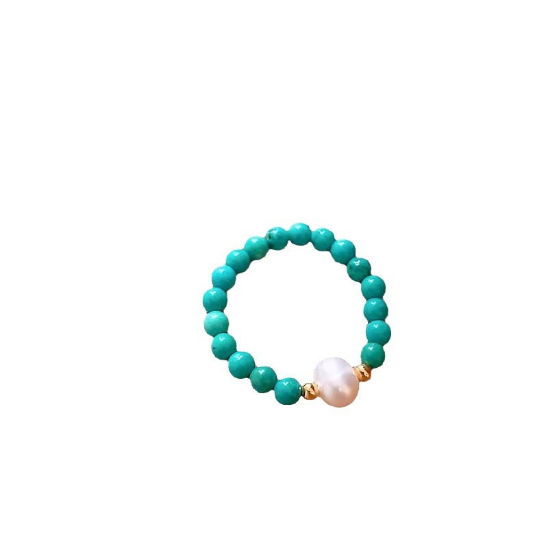 Wholesale Pearl Turquoise Ring  Elastic Adjustable Ring
