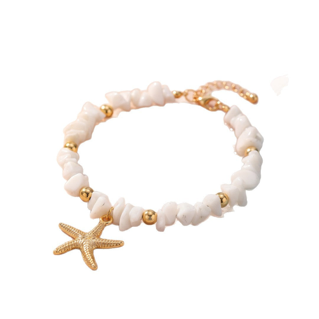 Wholesale Beach Style Starfish Anklet Zinc Alloy Beaded Anklet For Women Party Jewelry Accessory Boutique Resale