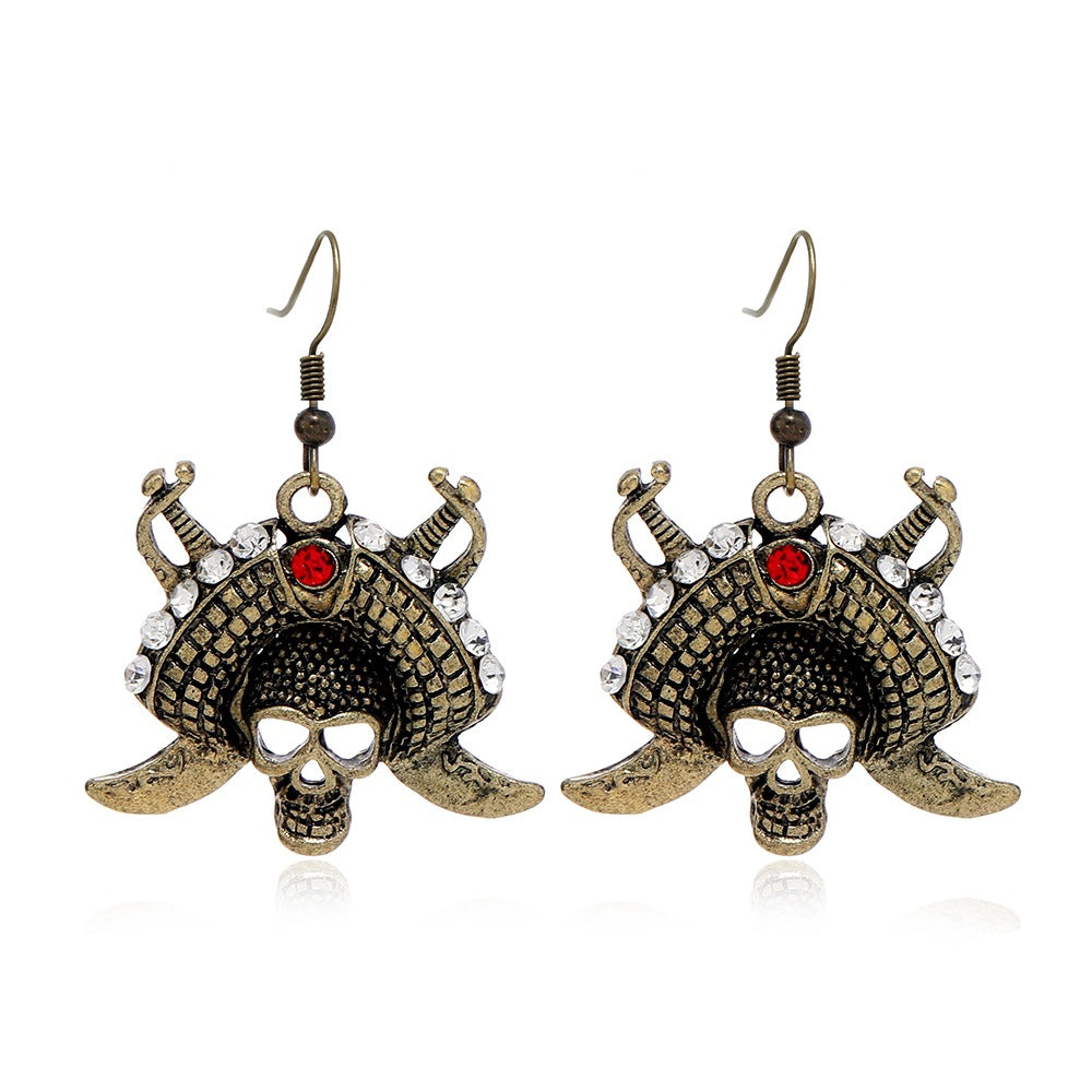 Wholesale Alloy Ancient Silver Skull Pirate Earrings  Fashion Accessory