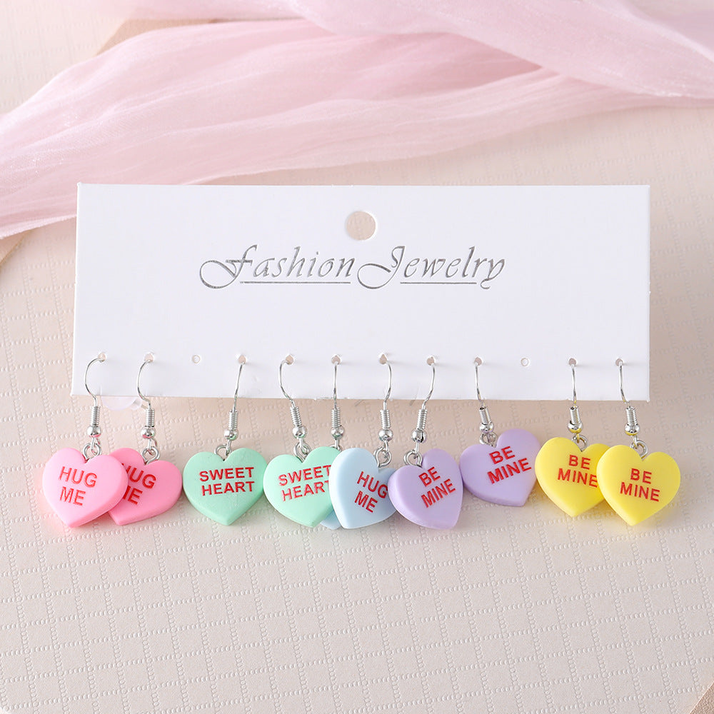 Wholesale  2PCS  Valentine's Day Candy Color Love Earrings Set
