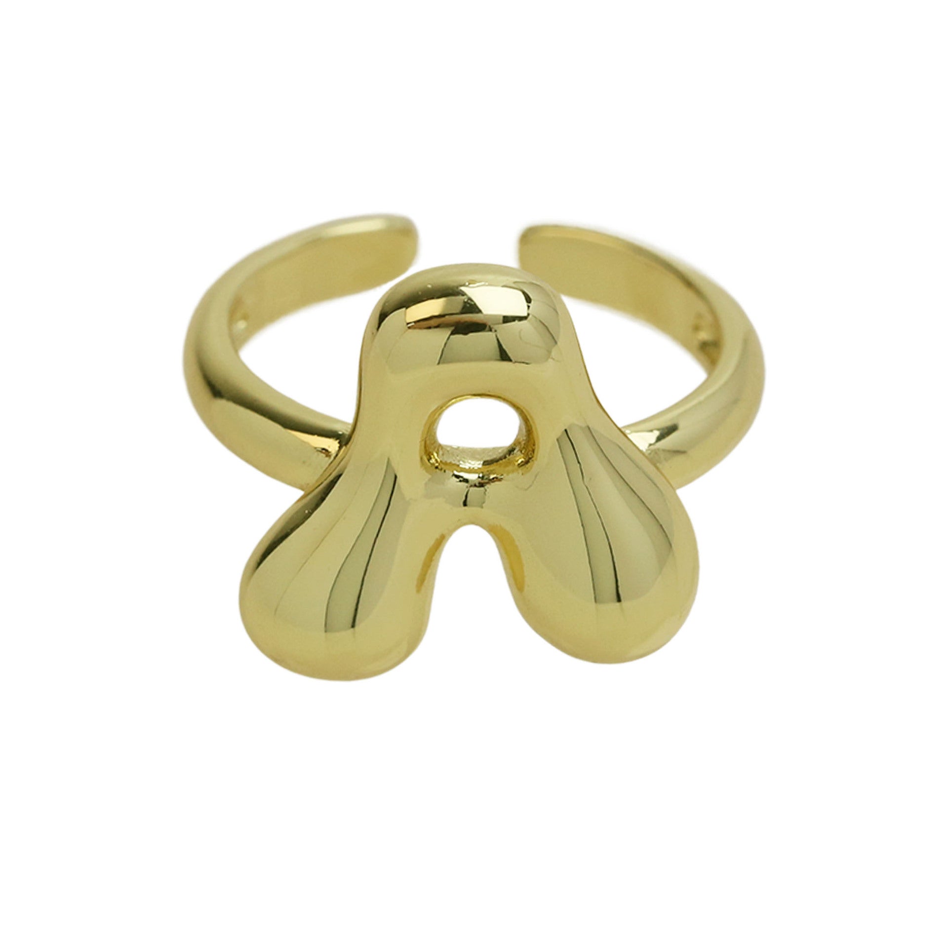 Wholesale  18k Golden Glaze Brass Bubble Balloon Bubble Cute Chubby 26 Letter Ring