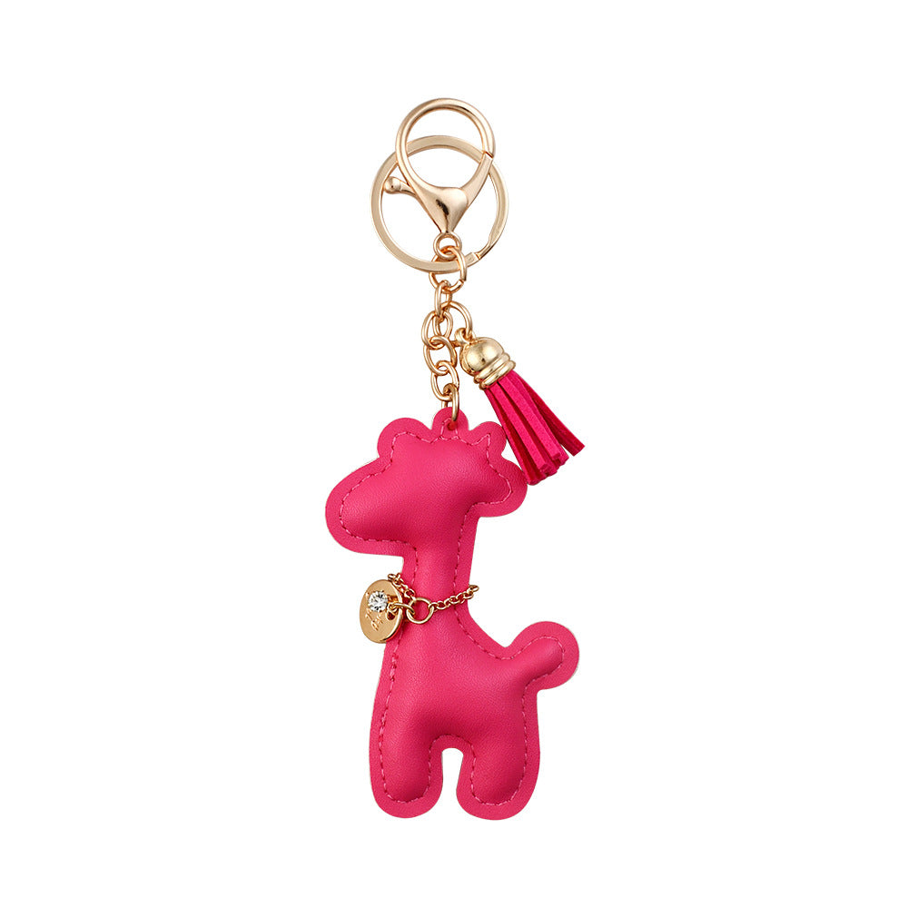 Wholesale Giraffe PU Leather Keychain Cute Fashion Bag Charm Car Key Accessory Gift Boutique