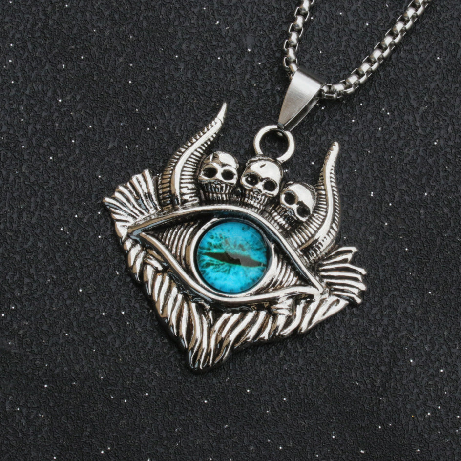 Wholesale Vintage Punk Spaceship Blue Eyes Stainless Steel Pendant Necklaces ACC-NE-XuanChao001