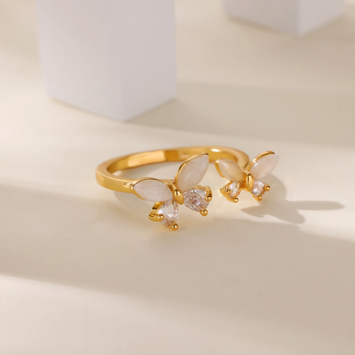 Wholesale Copper ring inlaid with colorful cubic zirconia in a butterfly and flower design