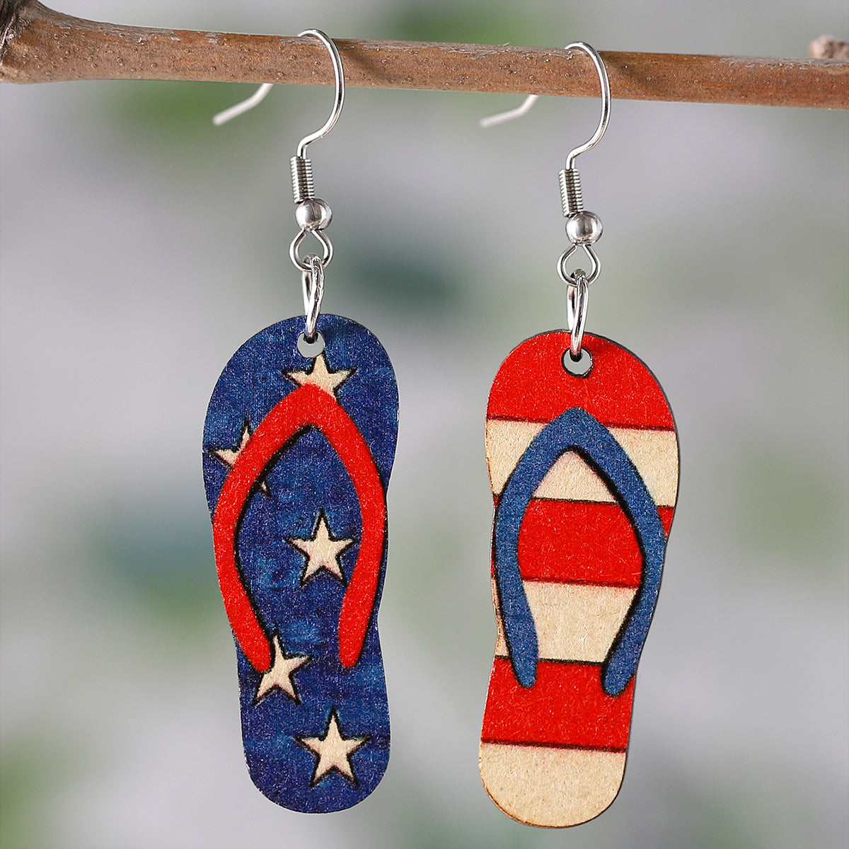 Wholesale American Independence Day Star Slippers Lightning Sunflower Hat Wooden Double Sided Earrings ACC-ES-ChuLian012