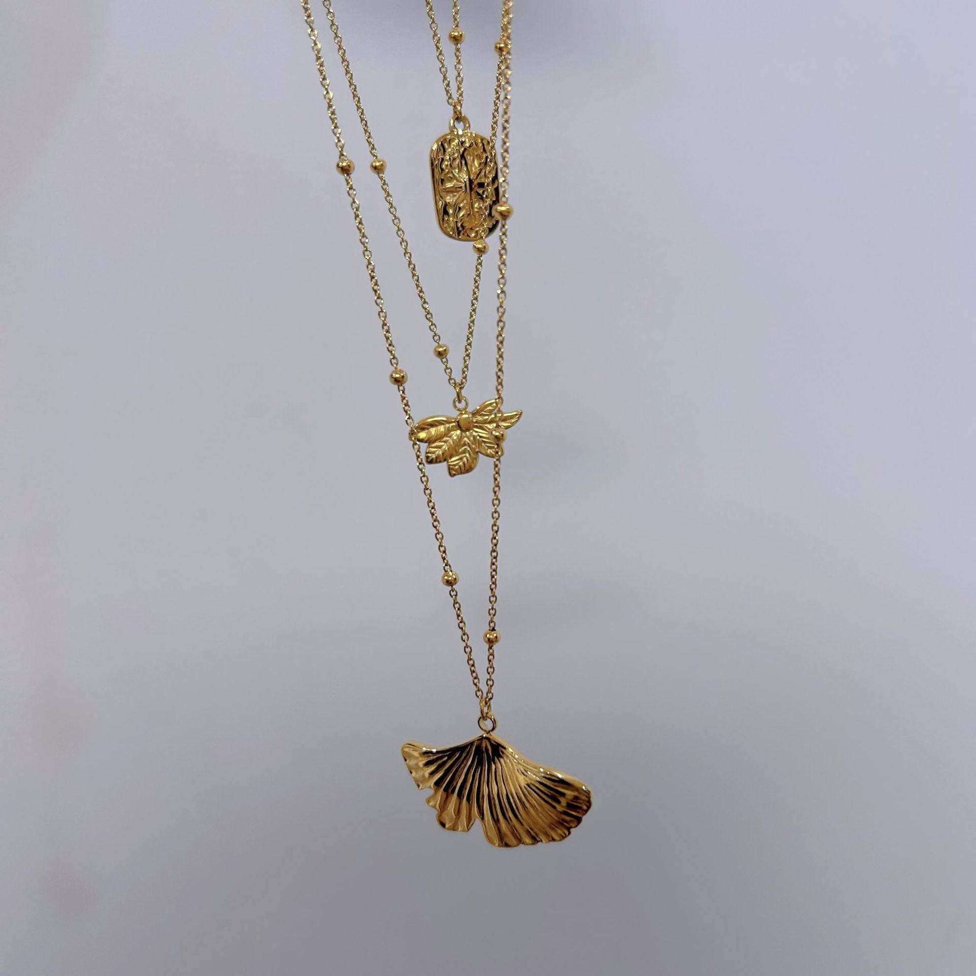 Wholesale Ginkgo Leaf Mango Star Stainless Steel Pendant Necklace  All-match Clavicle Chain