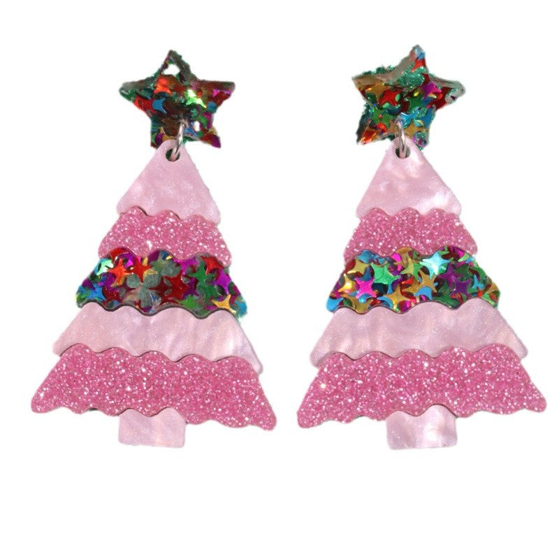 Wholesale  Christmas Geometric Sequins Stars Christmas Tree Acrylic Earrings