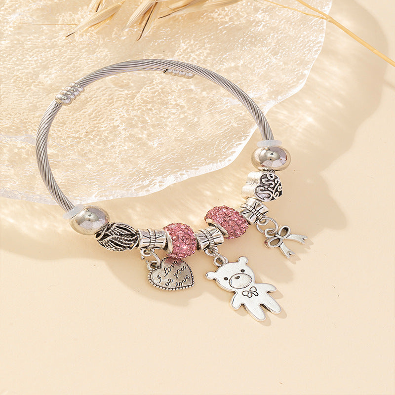 Wholesale Heart Shaped Rhinestone Stainless Steel Copper Alloy Beaded Bracelet ACC-BT-JingSY001