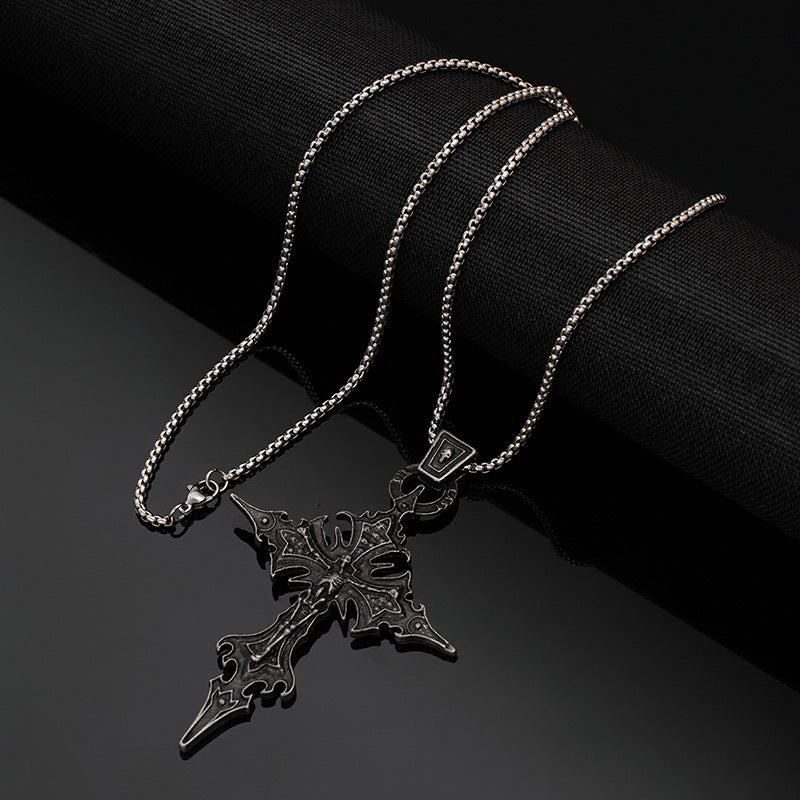 Wholesale Titanium Steel Fire Cross Pendant Necklace Gothic  Fashion Accessory