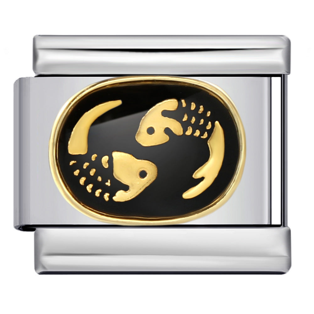 Wholesale Italian Charm Bracelet 9mm DIY Splicing Removable Black Zodiac Stainless Steel Composable Bracelet