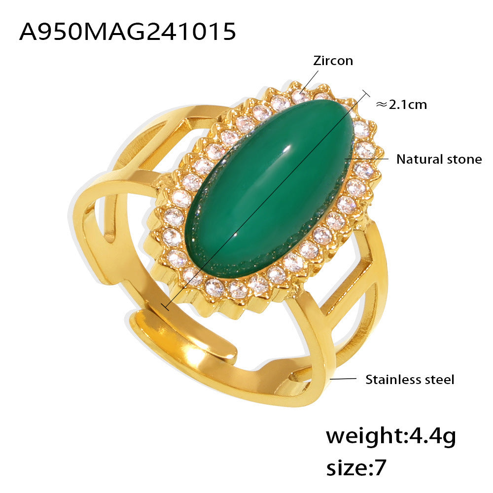 Wholesale Titanium Steel 3A zircon inlaid natural stone open ring