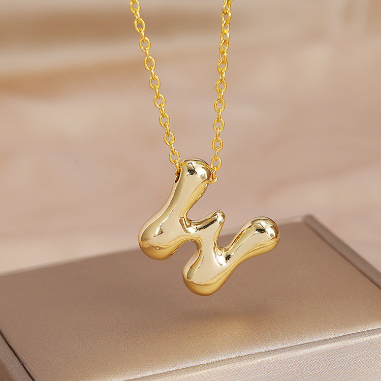 Wholesale Brass Glow Balloon Bubble Cute Chubby 26 English silver Letter Pendant Necklace