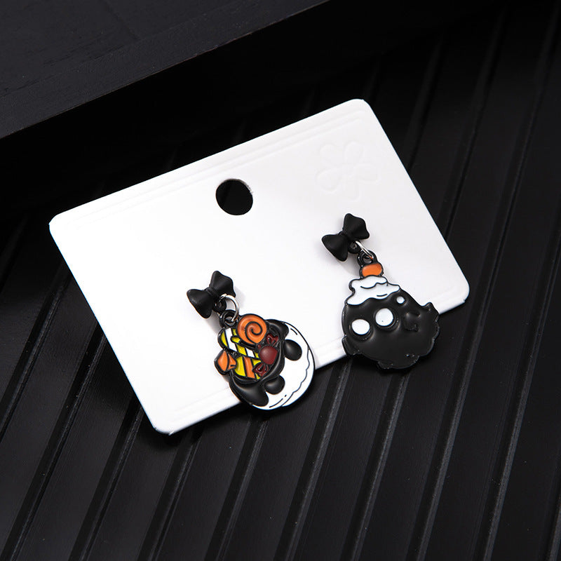 Wholesale  Ghost Pumpkin Alloy Oil Drop Asymmetrical Earrings