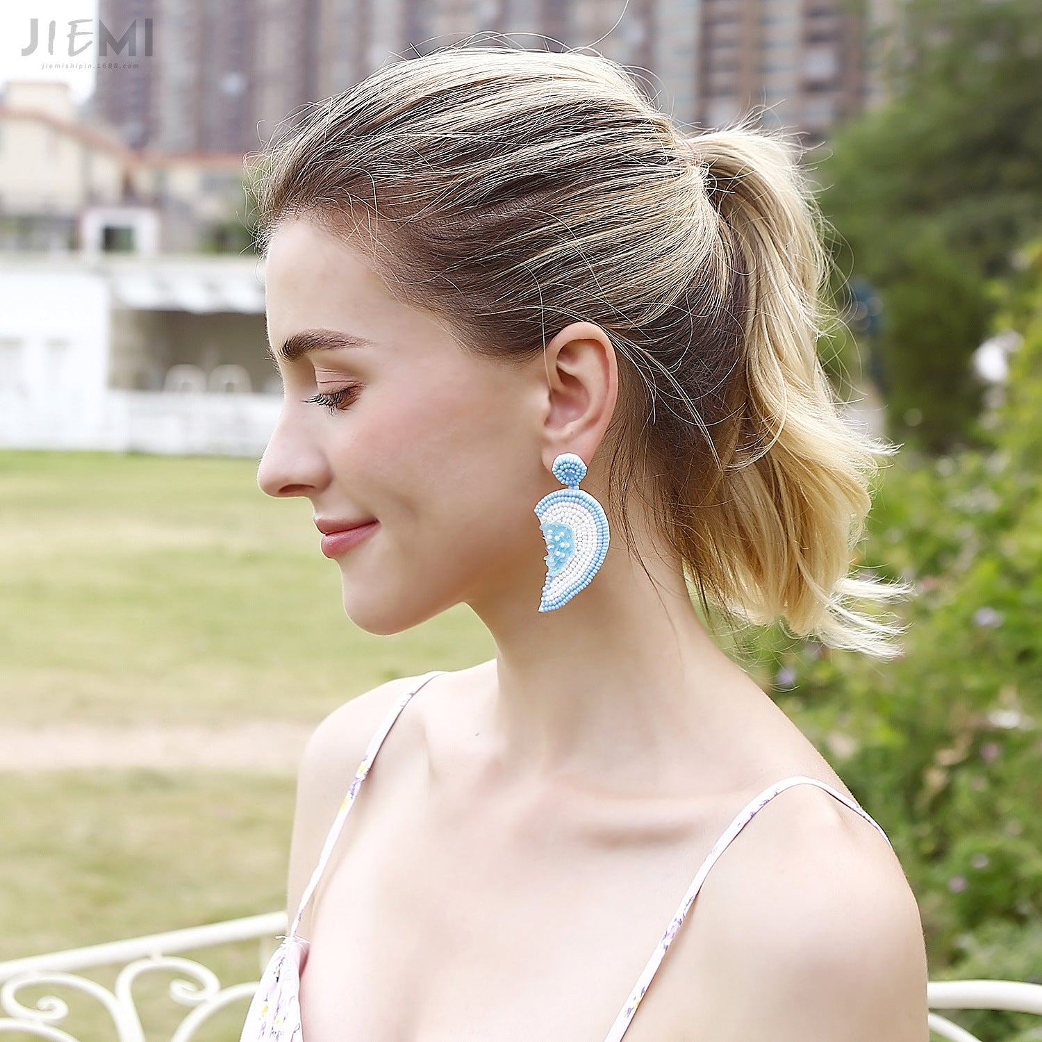 Wholesale Valentine's Day Handwoven Heart Flower Asymmetric Sequined Rice Bead Earrings