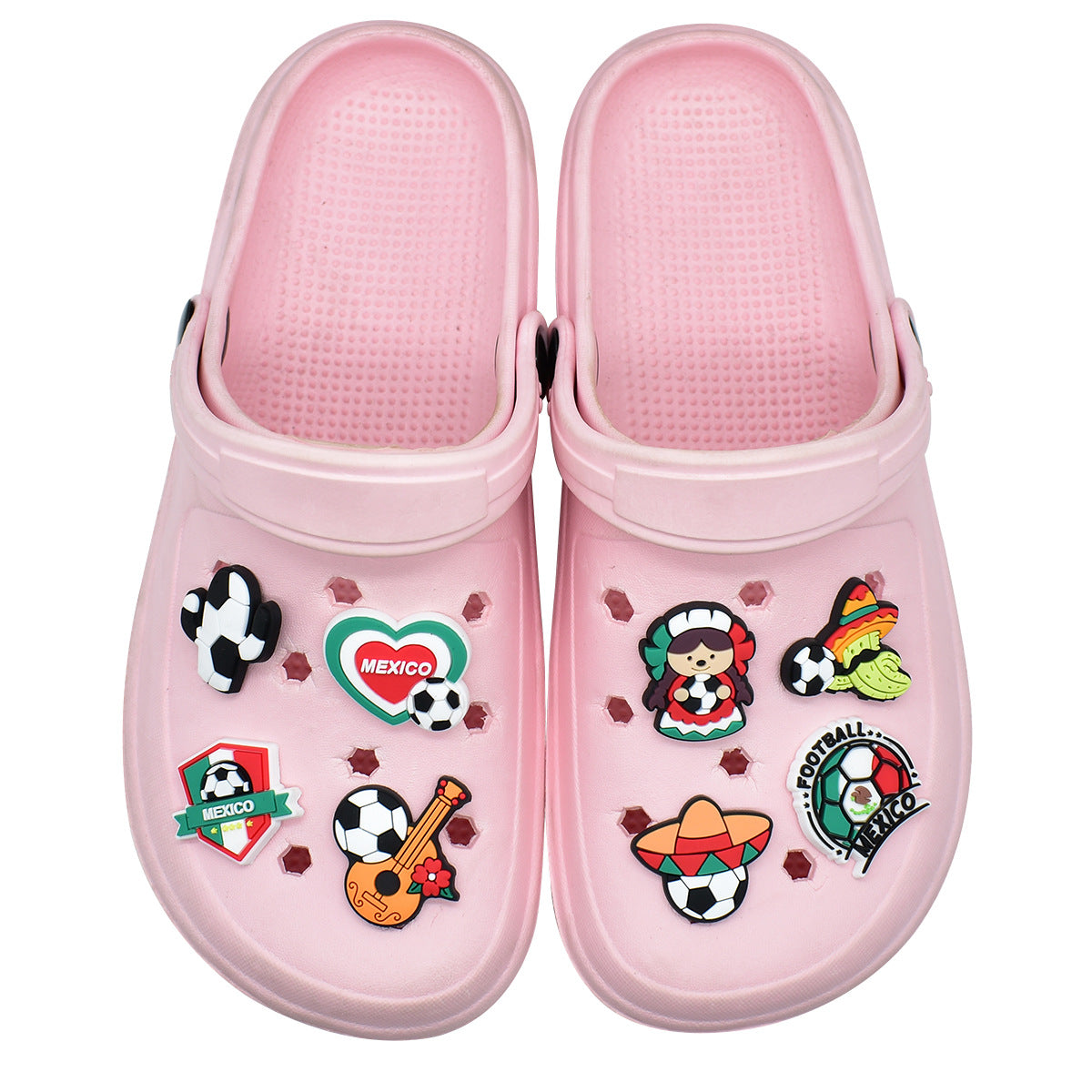 Wholesale Random 100pcs Mexican soccer-themed  PVC Soft Rubber Shoe Buckle Decoration