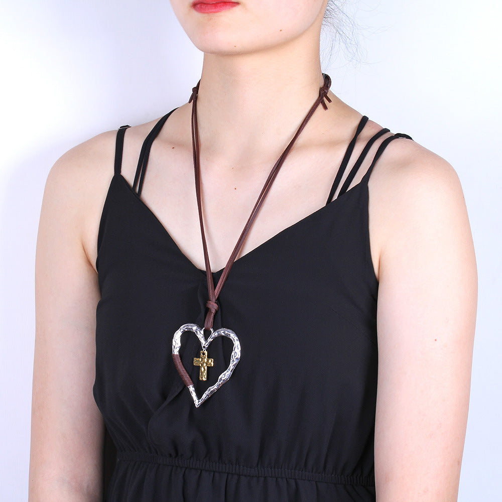 Wholesale  retro cross heart pendant  necklace