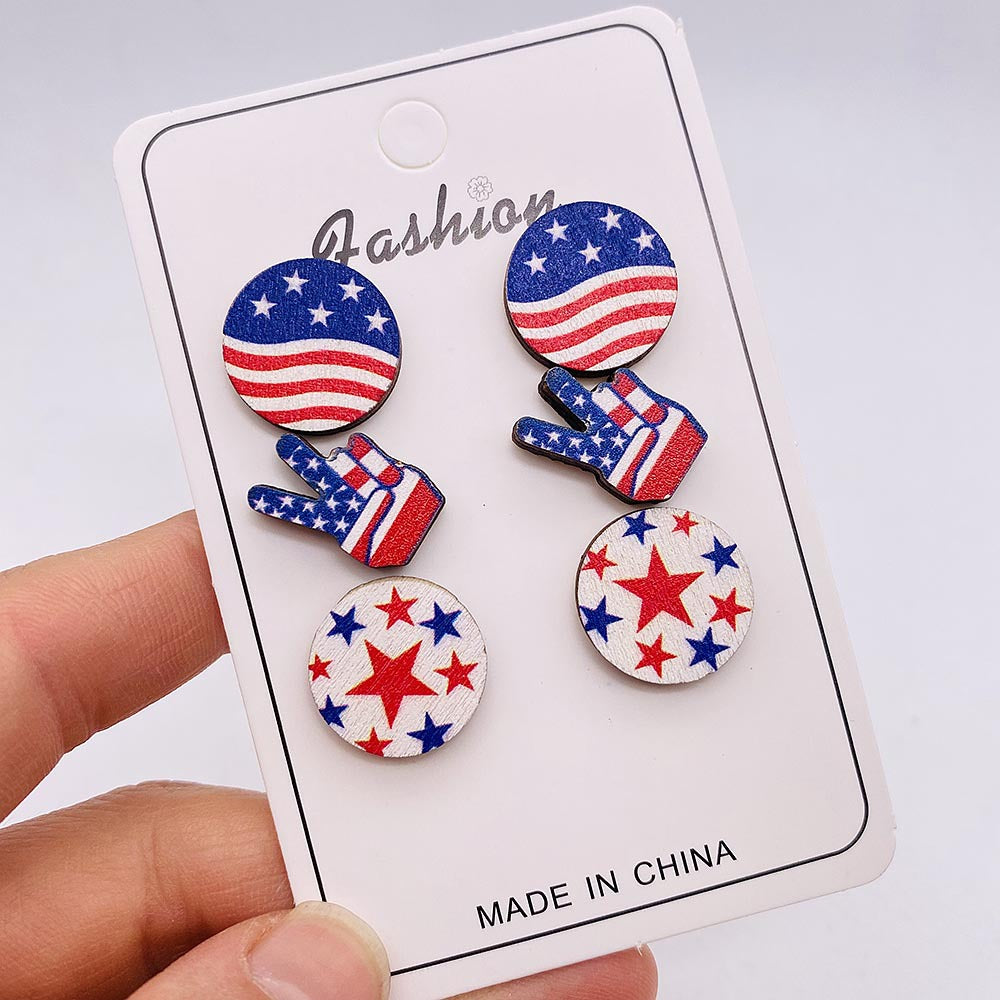 Wholesale American Independence Day Heart Shape Butterfly Wooden Earrings ACC-ES-CY021