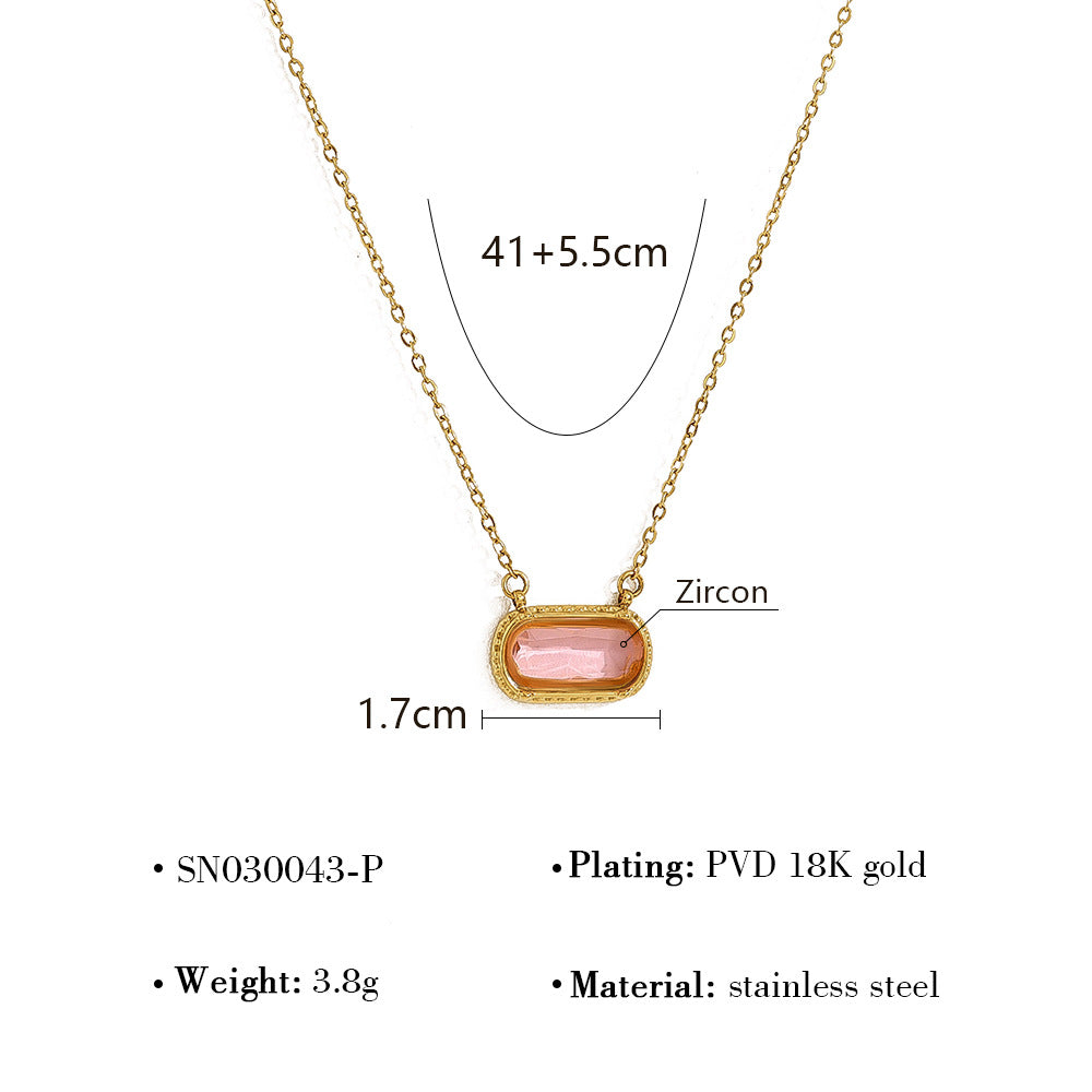 Wholesale Titanium Steel oval necklace  color zircon pendant clavicle chain