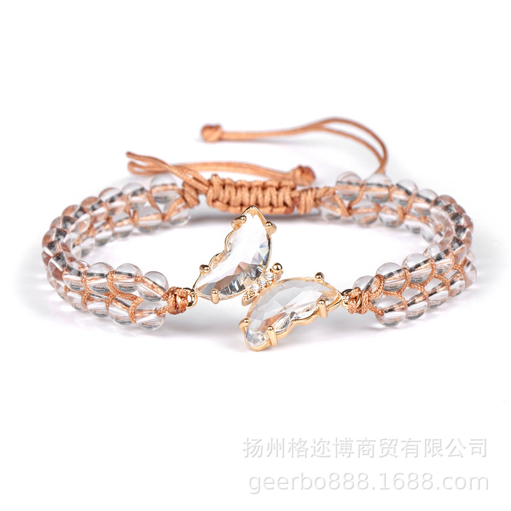 Wholesale Natural Stone Handwoven Amethyst Butterfly Pendant Bracelet ACC-BT-GEB006