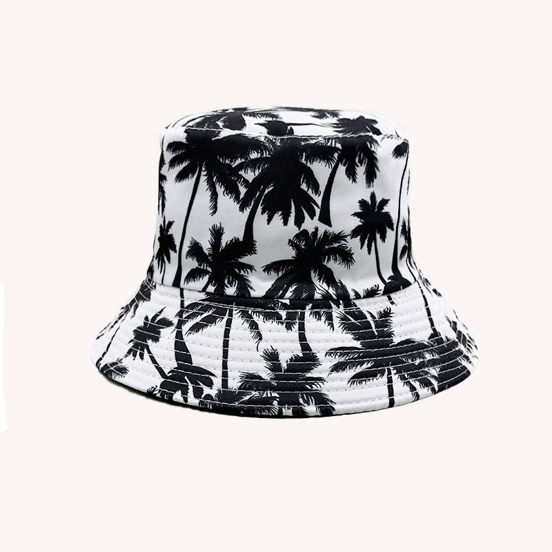 Wholesale Palm Tree Print Reversible Bucket Hat Breathable Autumn Hand-Painted Sun Hat Fashion Accessory