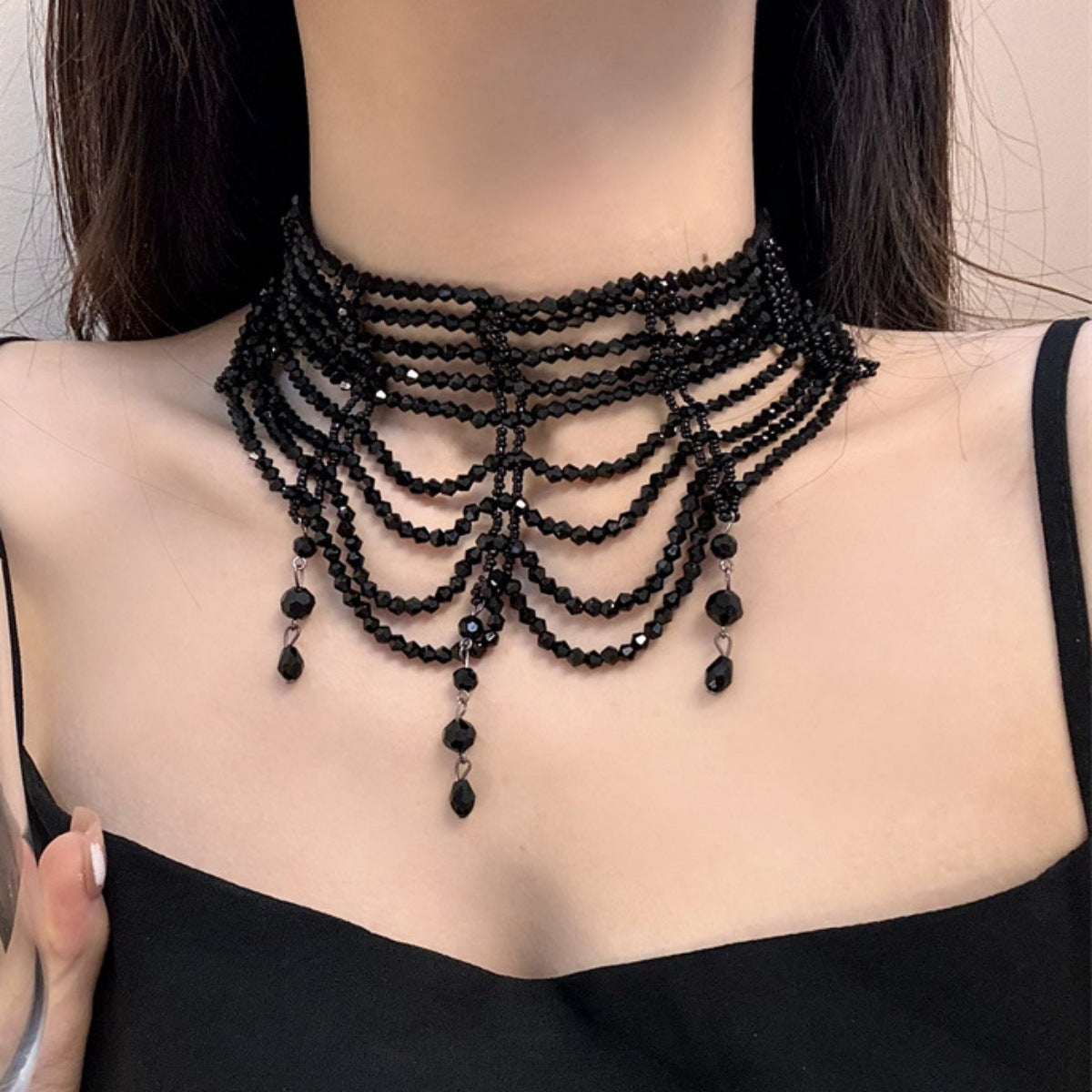 Wholesale  Personalized Multi-layer Woven  Crystal Rhinestone Tassel  Necklace