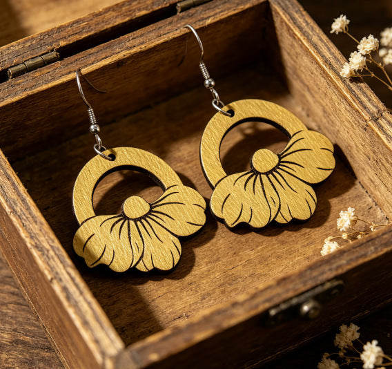 Wholesale Wooden French Vintage Printed Earrings For Women Stylish Jewelry Accessory Gift Resale