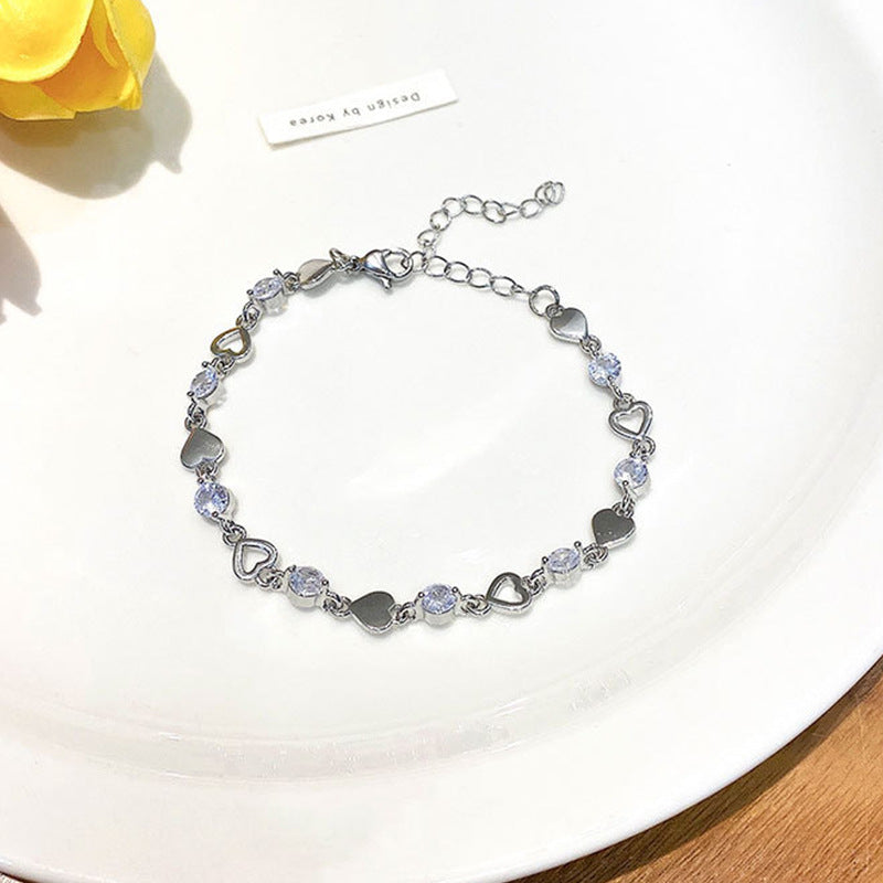 Wholesale Y2K Heart Zircon Bracelet for Girls Ins Simple Niche Design Student Cut Out Heart-Shaped Bracelet Versatile Gift