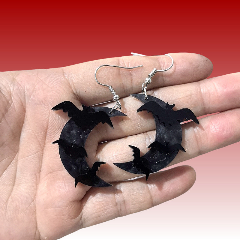 Wholesale Halloween Funny Acrylic Bat Moon Earrings