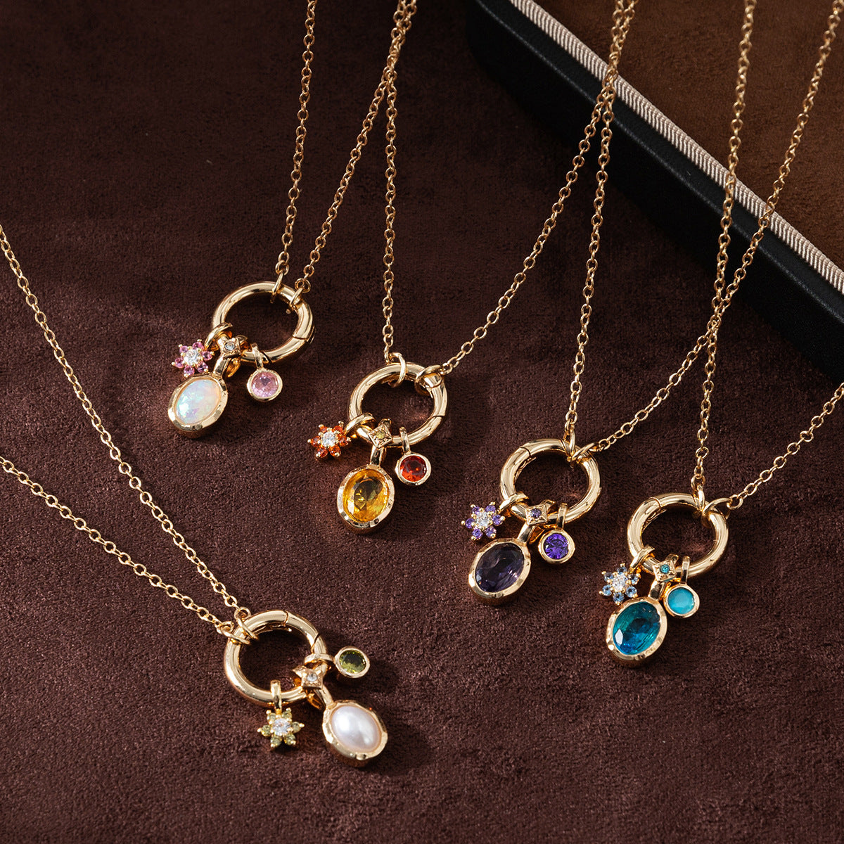 Wholesale Pendant stone clavicle chain color retaining stone gold jewelry necklaces