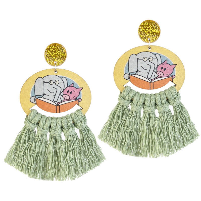 Wholesale 2 Pairs/pack Student Teacher Earrings Hand-woven Tassel Wood Earrings ACC-ES-HY155