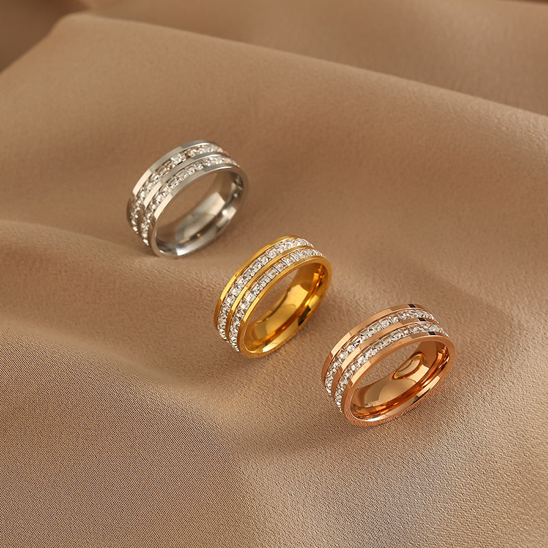 Wholesale Stainless steel double-row full diamond ring