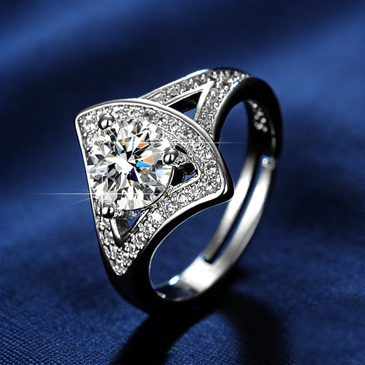 Wholesale Fan-Shaped Imitation Diamond Ring,  Silver Plated Copper,  Trendy Wedding Jewelry Accessory for Women