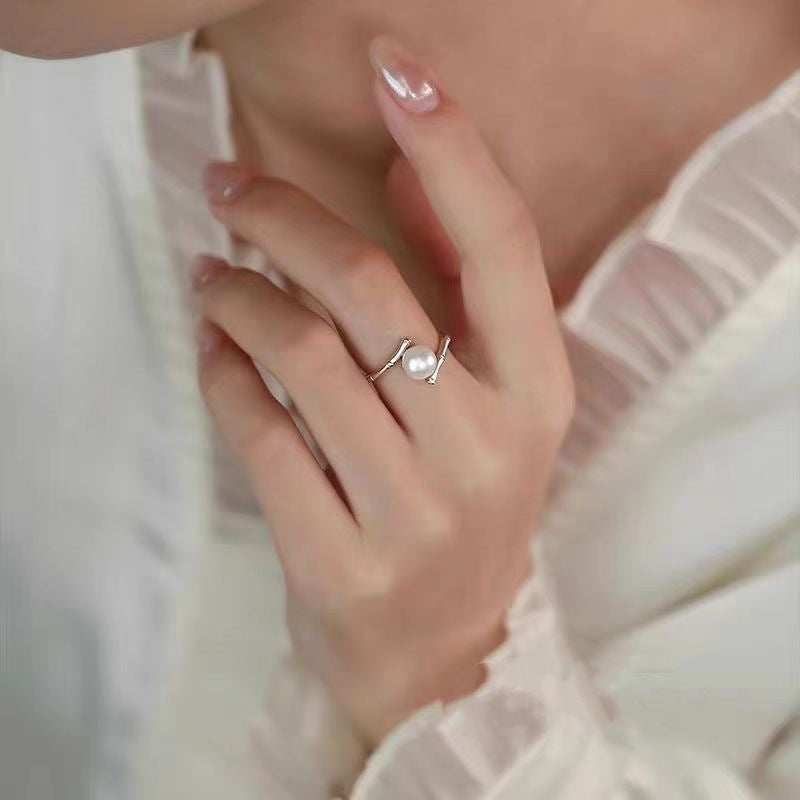 Wholesale S925 sterling silver pearl bamboo light luxury open ring