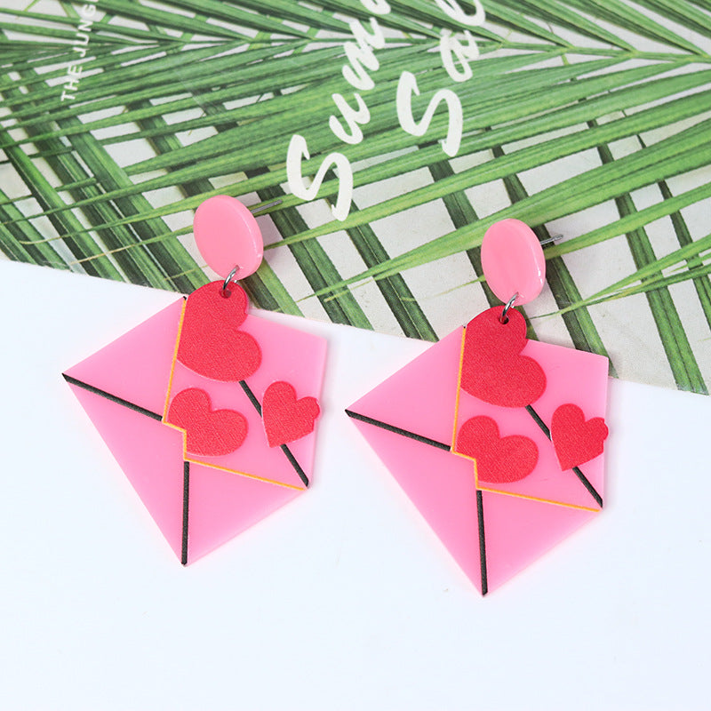 Wholesale Acrylic Valentine' s Day Heart Envelope Earrings