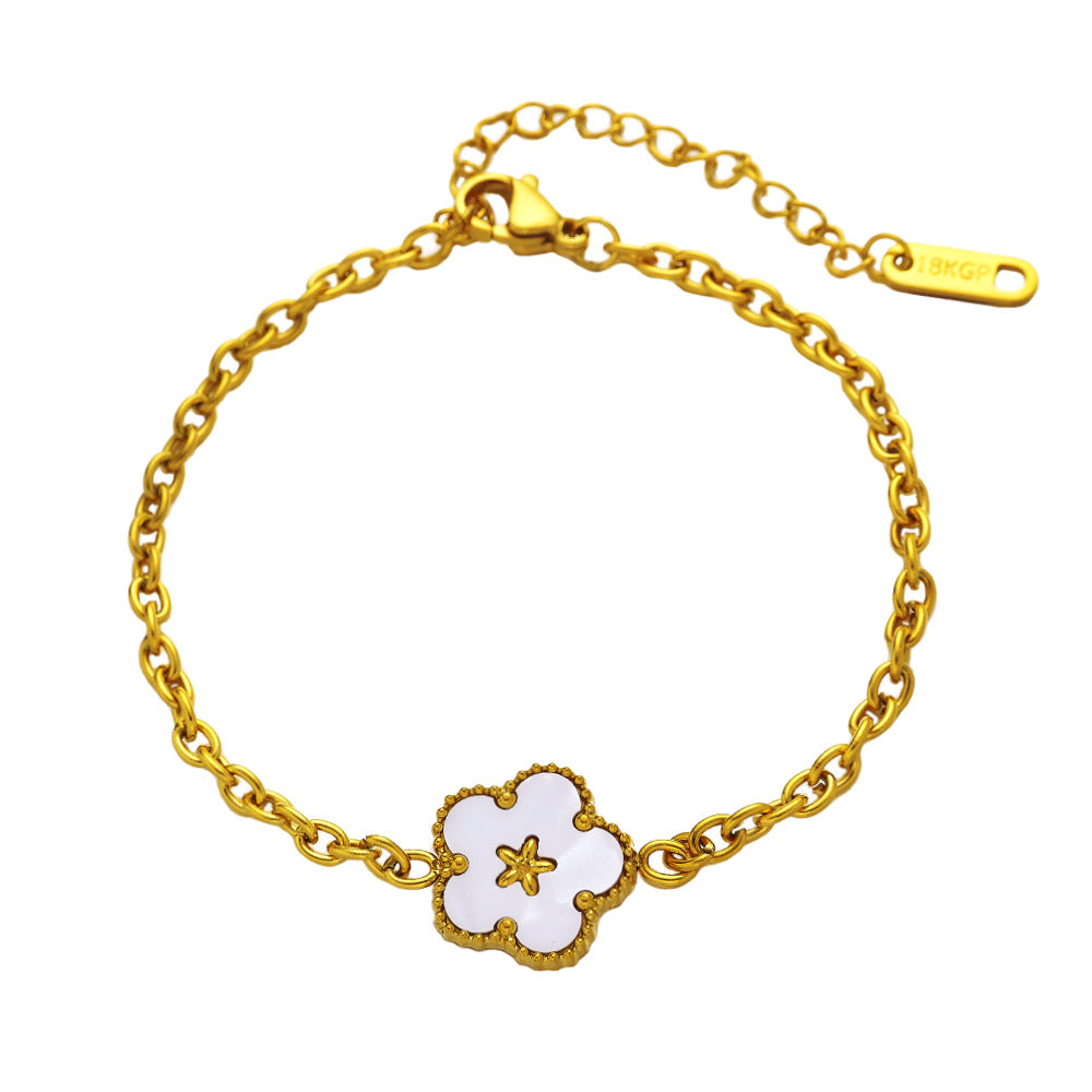 Wholesale Gold Five Leaf Flower White Shell Star Titanium Steel Bracelets ACC-BT-DaLang003