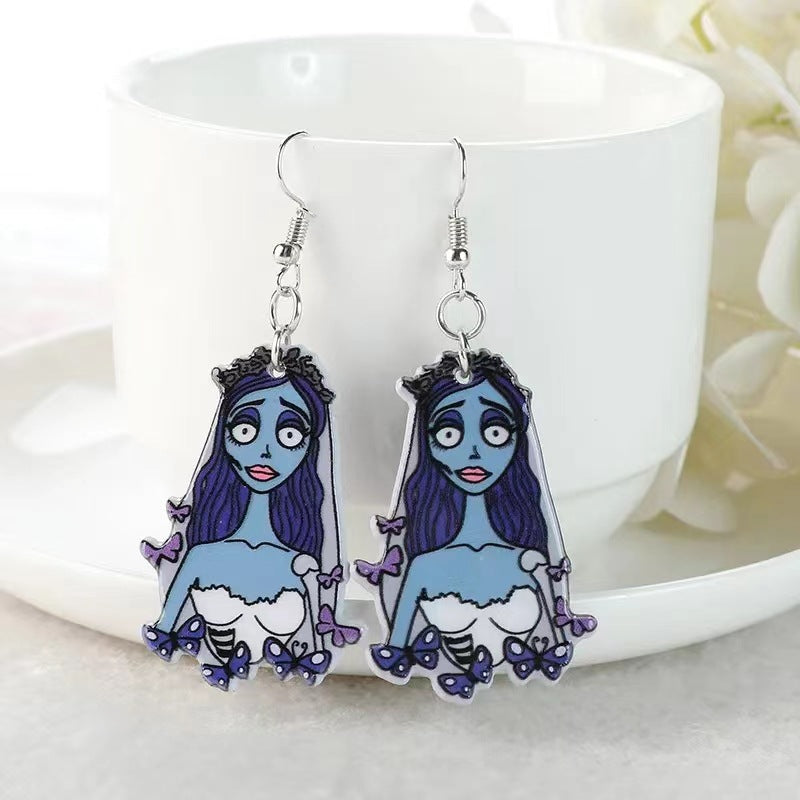 Wholesale Halloween Ghost Bride Creative Acrylic Asymmetric Earrings