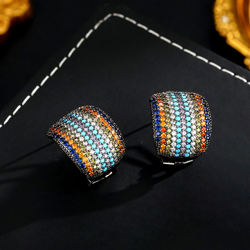 Wholesale 925 silver light luxury color micro inlaid zircon niche ear buckle simple geometric C- shaped earrings