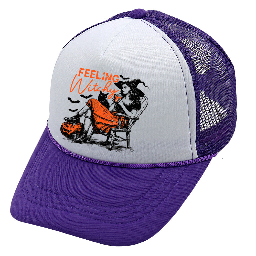 Wholesale Trucker Hat Halloween Pumpkin Witch Baseball Cap Printed Mesh Cap ACC-HT-HaiPu014