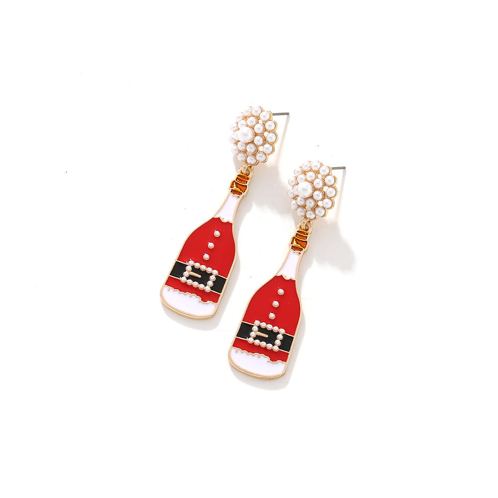 Wholesale Alloy Christmas Wine Bottle Metal Oil Drop Earrings