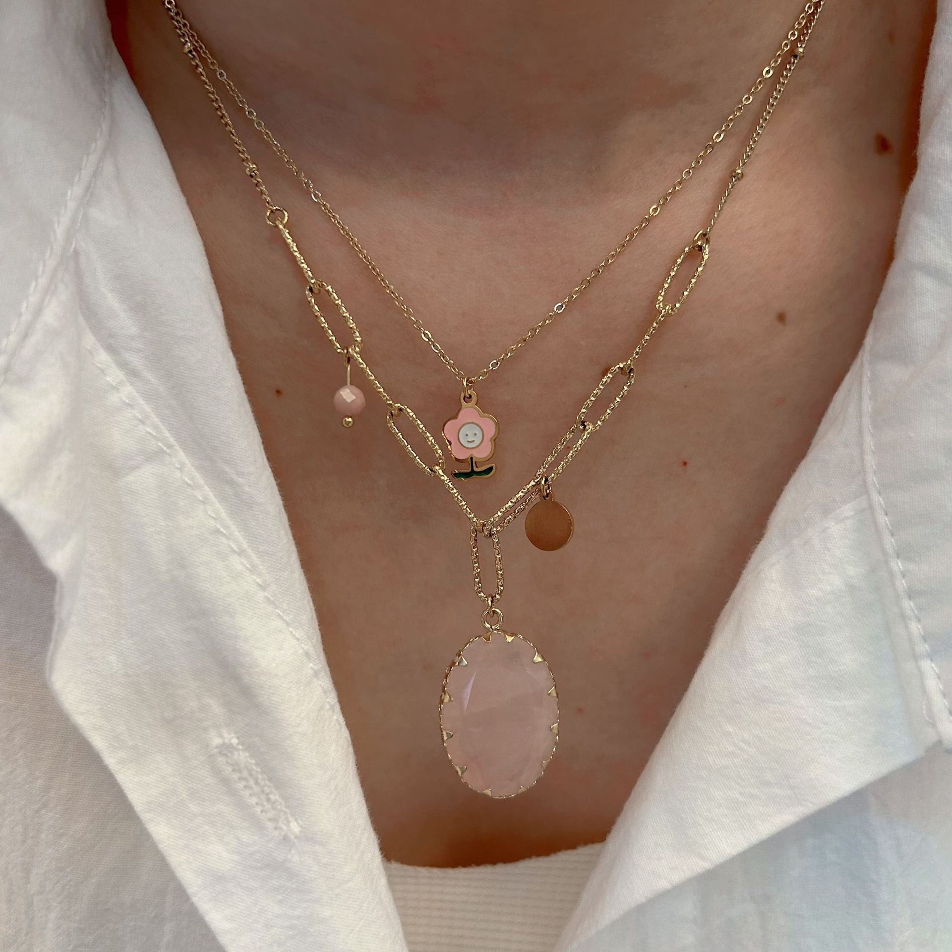 Wholesale Crystal Stainless Steel Necklace Light Luxury Natural Stone Beaded Necklaces