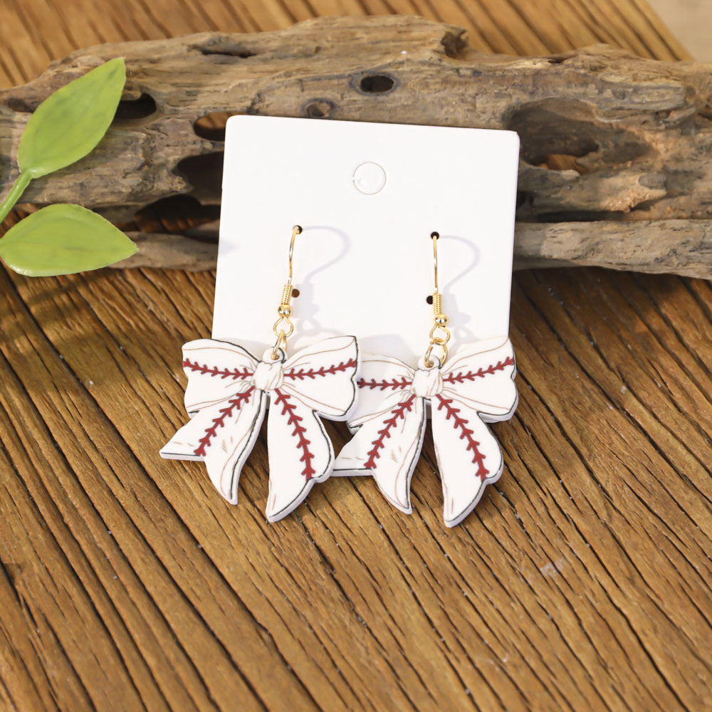 Wholesale Sports style football and rugby bow earrings