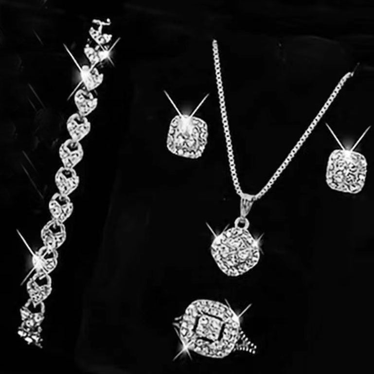 Wholesale Engagement Ring Earrings Rings Earrings Necklace Bracelet Four Piece Set ACC-NE-AnHe007