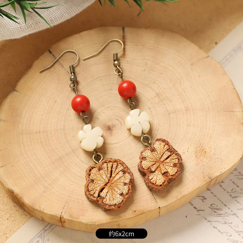 Wholesale Vintage Hand-made Plant Fruit Wood Earrings
