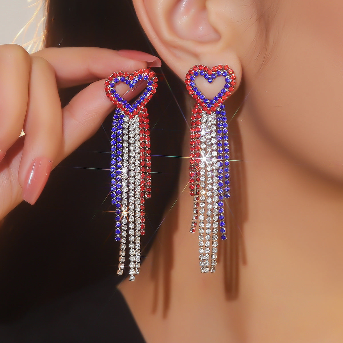Wholesale Independence Day Exaggerated Long Tassel Love Earrings