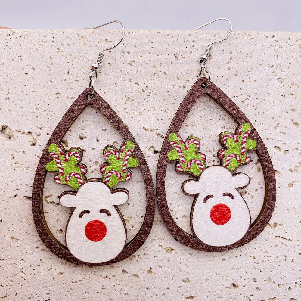 Wholesale Christmas Elk Gnome Dwarf Splicing Wooden Earrings
