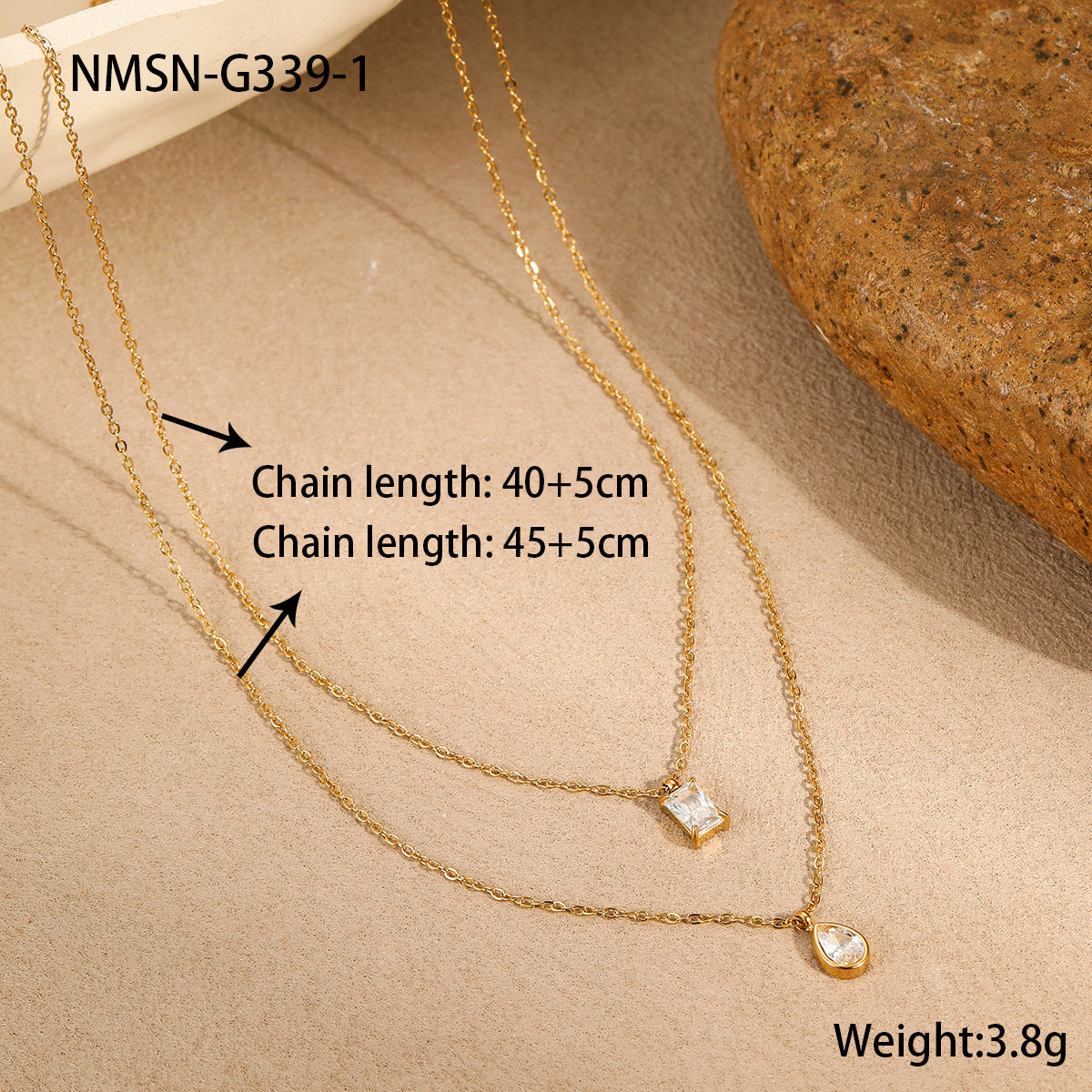 Wholesale Sophisticated Light Luxury Stainless Steel Teardrop Necklace with Zircon Inlay
